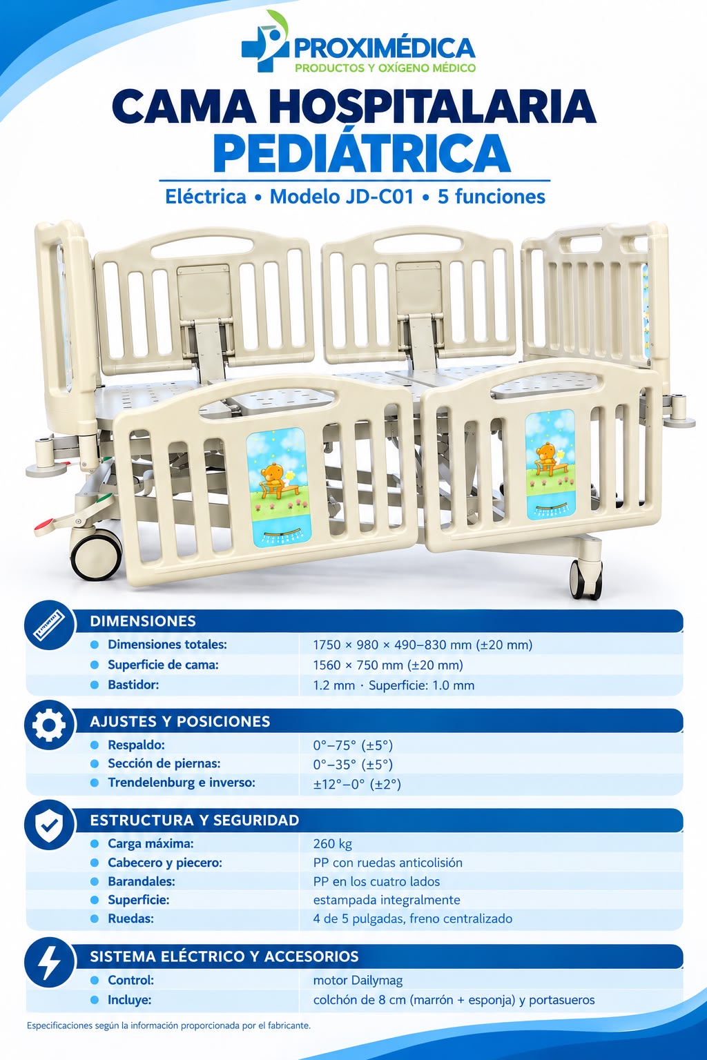 Cama Eléctrica UCI PEDIATRICA Múltiples Funciones