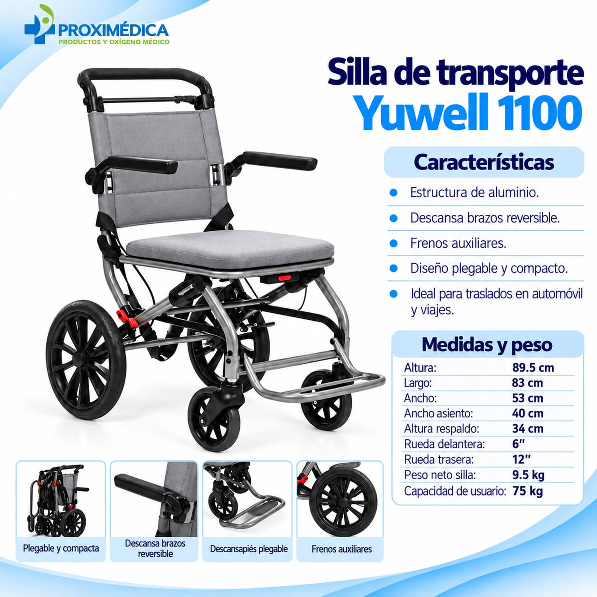 Silla Ruedas Transporte Yuwell 1100A